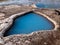 Blue geothermal pond at The Great Geysir, an active volcanic geyser in Southwestern Iceland