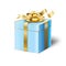 Blue Gift Box, Gold Satin Ribbon, Birthaday, Christmas, Holiday Present