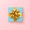 Blue gift box with golden ribbon, top view, On pick background.Vector illustration