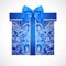 Blue gift box with red bow (ribbon). Present