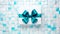 Blue Gift Box With Turquoise Blue Bow On Tiled Background