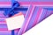 Blue gift ribbon bow on striped wrapping paper, corner folded open to reveal white copy space inside