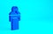 Blue Gives lecture icon isolated on blue background. Stand near podium. Speak into microphone. The speaker lectures and