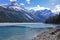 Blue Glacier Lake Water Snowcapped Mountain Peaks Canada Springtime Banff National Park