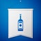 Blue Glass bottle of vodka icon isolated on blue background. White pennant template. Vector Illustration