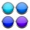 Blue glass buttons. Shiny round 3d web icons