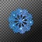 Blue glitter winter shining snowflake Christmas, New Year glittering ornament decoration on transparent background with