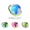 Blue Global logo with ring sphere and digital world motion vector logo design