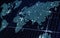 Blue global map of binary code, big data concept on dark background, globalization concept