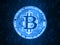 Blue glow digital bitcoin on abstract dots technology background. For crypto currency market exchange promotion, news