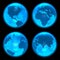 Blue glowing Earth globes