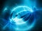 Blue glowing energy correlated strings in space