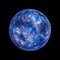 Blue glowing mysterious exoplanet isolated on black