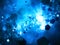 Blue glowing nebula in space with pentagon particles