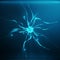 Blue glowing neuron. Artificial neuron in concept of artificial intelligence. Neuron system. Abstract polygonal space