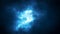 Blue glowing plasma lightning deep space galaxy universe concept with particles flare star dust abstract background.