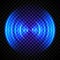 Blue glowing ring. Sonar sound wave. Signal concentric circle. Radio station signal. Water ripple with circle waves