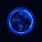 Blue glowing symbol of earth with arrows showing global network, international transport, or communication