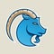 Blue Goat with a Long Horn Icon Vector Illustration