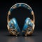 Blue And Gold Artistic Headphones With Precisionist And Asian-inspired Design