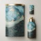 Blue And Gold Bottle With Sea Waves - Detailed Illustrations And Atmospheric Clouds