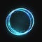 Blue gold circle light effect with round glowing elements, particles and stars on dark background. Shiny glamour design