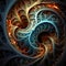 Blue and Gold and Copper Abstract Fractal Design Spirals