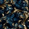 Blue And Gold Floral Pattern Seamless On Black Background