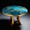 Blue And Gold Glass Table With Textured Organic Landscapes