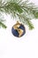 Blue and Gold Globe Christmas Ornament showing Nor