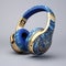 Blue And Gold Headphones With Intricate Design And Luxurious Textures