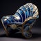 Blue And Gold Lounge Chair With Seashell Design