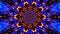 Blue Gold Orange Kaleidoscopic symmetrical rotation of hypnotic geometric pattern moving on black background.