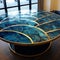 Blue And Gold Round Table With Opaque Resin Panels