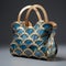 Blue And Gold Shaped Bag With Wood Veneer Mosaic Design