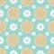 Blue, gold and white geometric flower mandalas seamless vector repeat pattern in an elegant festive Scandinavian style