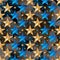 Blue golden star wear ribbon symmetry seamless pattern