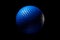 Blue golf ball on black background with shadow. Generative AI