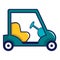 Blue golf cart icon, cartoon style