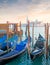 Blue gondolas in Venice shore