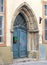 Blue Gothic wooden door. Tallinn, Estonia