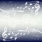 Blue gradient music background illustration. Curved stave with music notes background.