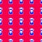 Blue Graduate and graduation cap icon isolated seamless pattern on red background. Vector