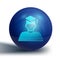 Blue Graduate and graduation cap icon isolated on white background. Blue circle button. Vector
