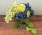 Blue grape, Sultana grape with leaves on vintage fruit vase
