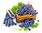 Blue grapes in wooden box vine pruner.