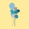 Blue and gray balloons on a yellow background. Vector