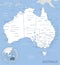 Blue-gray detailed map of Australia administrative divisions and location on the globe