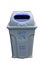 Blue and gray recycle bins with recycle symbol on white background