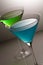 Blue and green alcohol cocktail